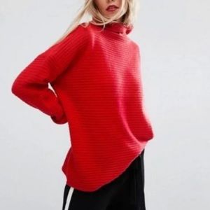 FRENCH CONNECTION Lena Baby Soft Ribbed Poppy red High Neck Sweater M EUC